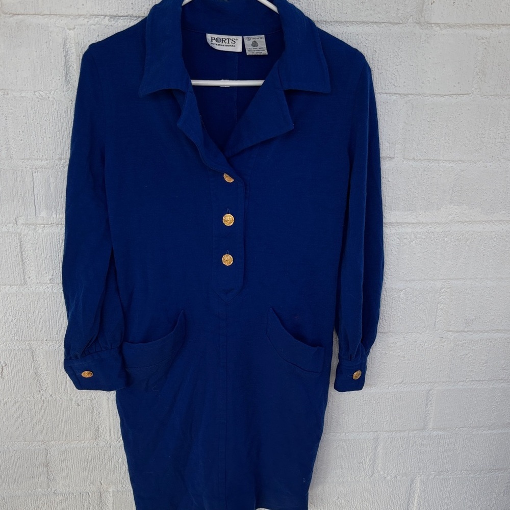 Vintage Ports International Pure Wool Royal Blue Dress Gold Buttons sz S